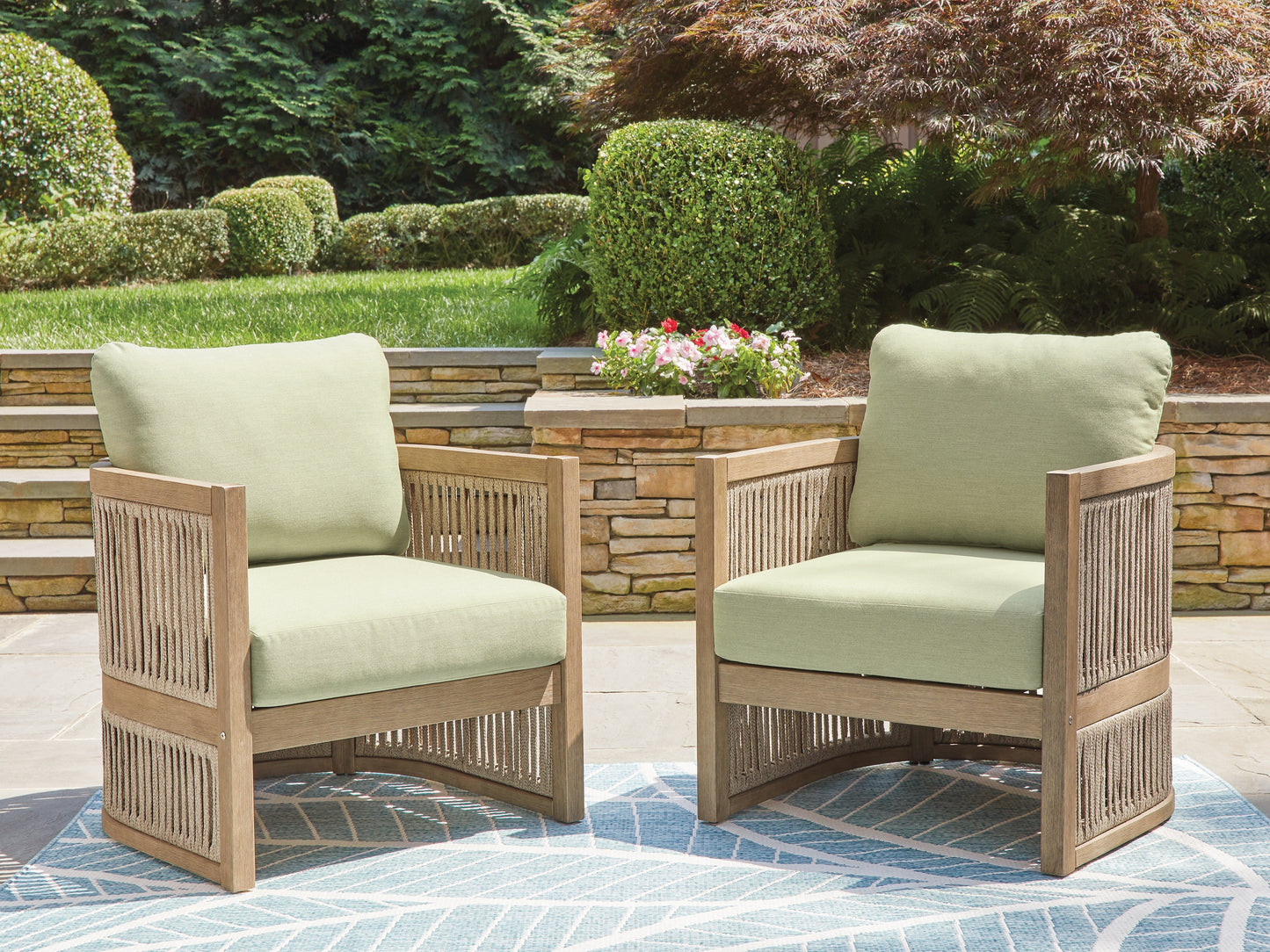 The Furniture Outlets - Ashley Furniture - Serena Shores Outdoor - Lounge Chair w/Cushion (Set of 2) / Beige/Green - PCP604-820