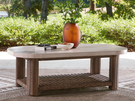 The Furniture Outlets - Ashley Furniture - Dolan Creek Outdoor - Rectangular Cocktail Table / Beige/Brown - PCP610-701