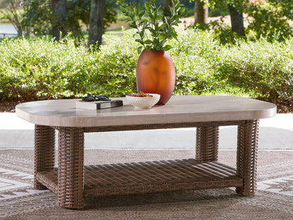 The Furniture Outlets - Ashley Furniture - Dolan Creek Outdoor - Rectangular Cocktail Table / Beige/Brown - PCP610-701