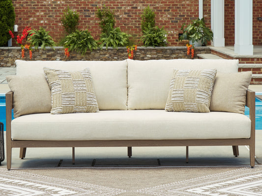 The Furniture Outlets - Ashley Furniture - Serene Bay Outdoor - Sofa with Cushion / Dark Brown/White - P671-838