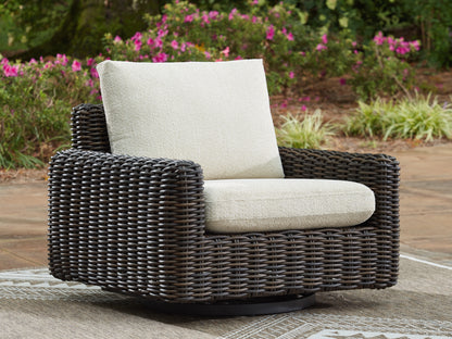 The Furniture Outlets - Ashley Furniture - Kimora Outdoor - Swivel Glider Lounge w/Cushion / Beige/Dark Brown - P711-821