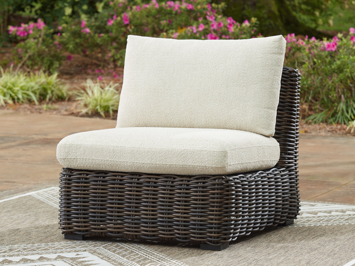The Furniture Outlets - Ashley Furniture - Kimora Outdoor - Armless Chair w/Cushion / Beige/Dark Brown - P711-846