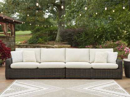 The Furniture Outlets - Ashley Furniture - Kimora Outdoor - RAF/LAF Loveseat w/CUSH (Set of 2) / Beige/Dark Brown - P711-854