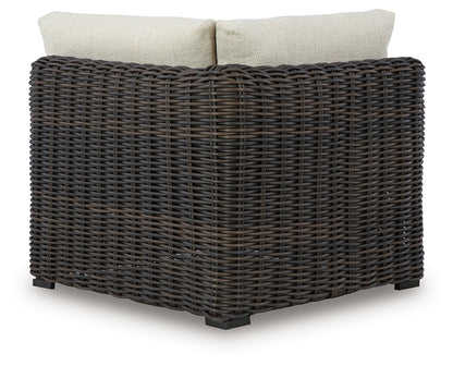 The Furniture Outlets - Ashley Furniture - Kimora Outdoor - Corner with Cushion / Beige/Dark Brown - P711-877