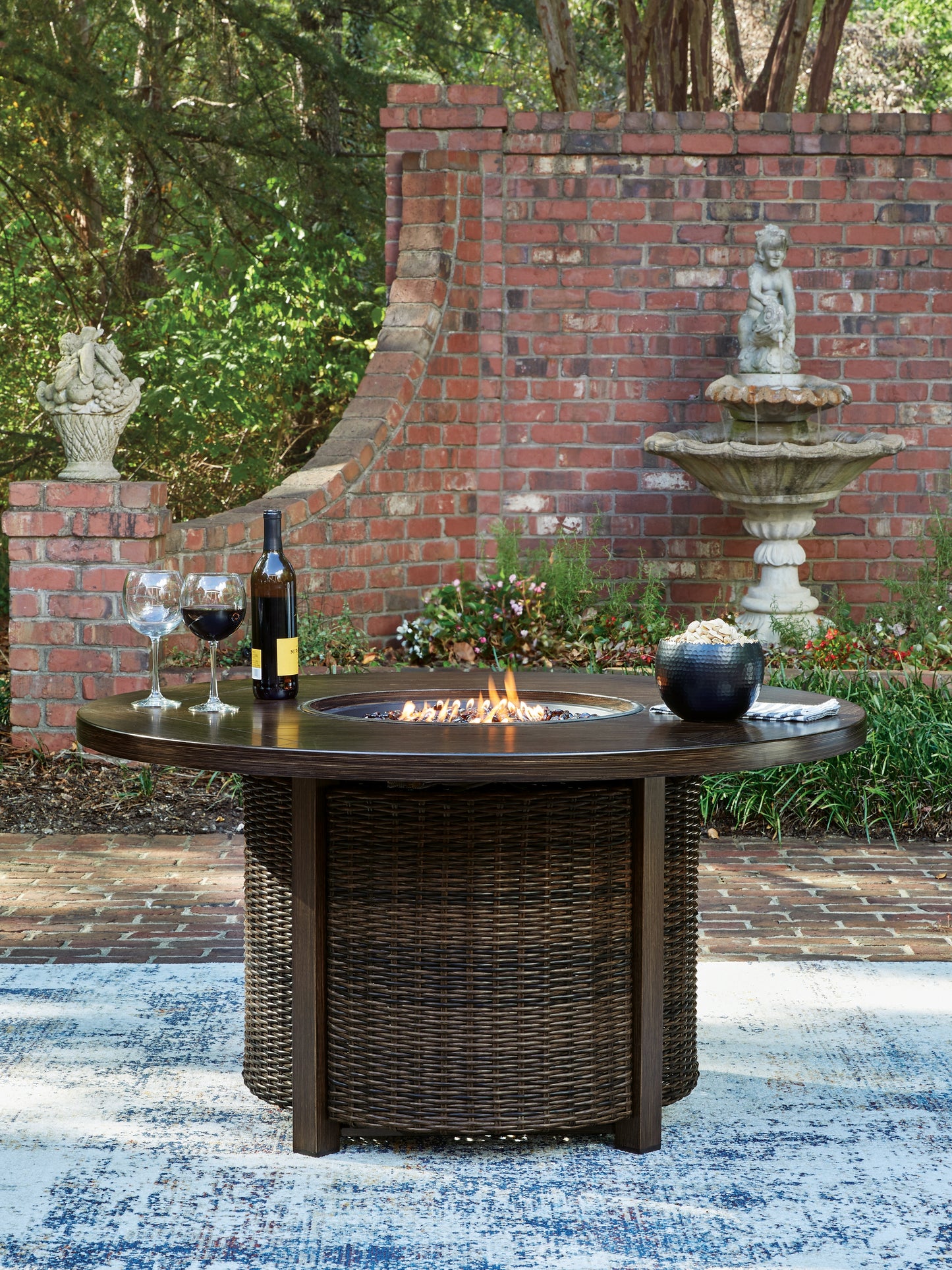 The Furniture Outlets - Ashley Furniture - Monterey Point Outdoor - Round Fire Pit Table / Dark Brown - PCP760-776