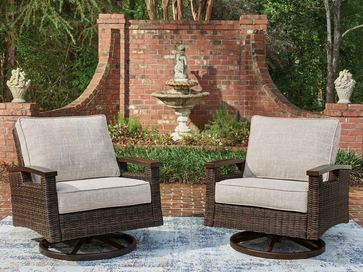 The Furniture Outlets - Ashley Furniture - Monterey Point Outdoor - Swivel Lounge Chair (Set of 2) / Dark Brown - PCP760-821