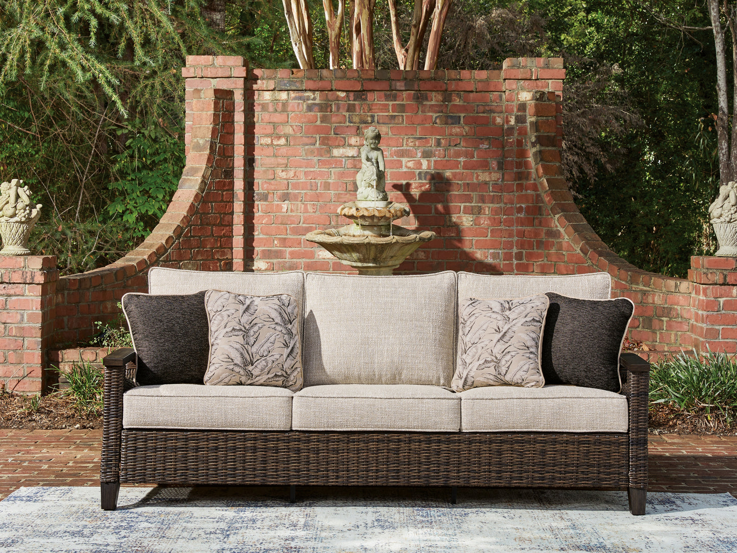 The Furniture Outlets - Ashley Furniture - Monterey Point Outdoor - Sofa with Cushion / Dark Brown - PCP760-838