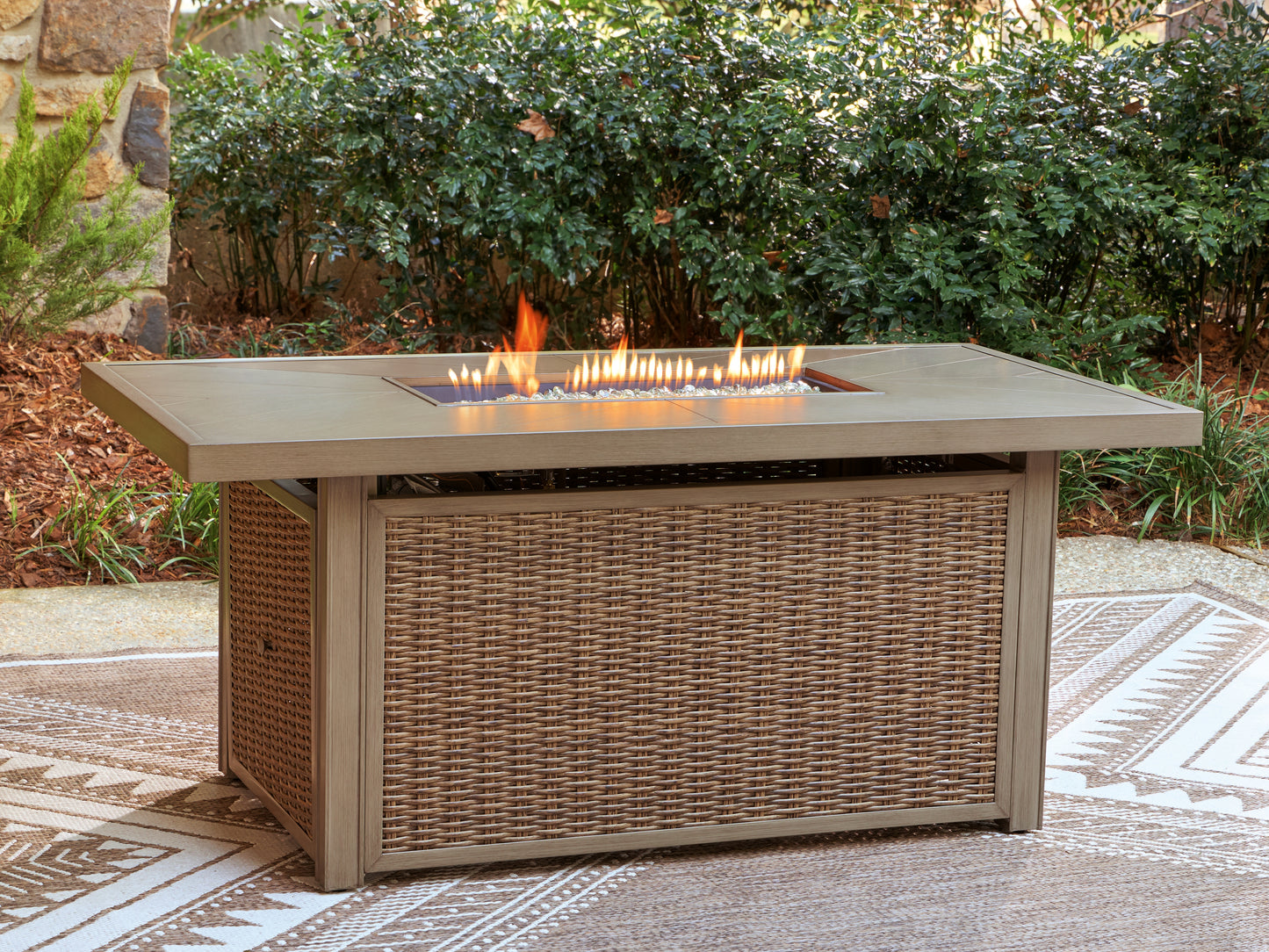 The Furniture Outlets - Ashley Furniture - Laguna Heights Outdoor - Rectangular Fire Pit Table / Beige - PCP790-773