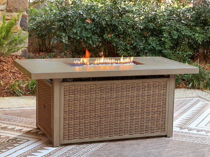The Furniture Outlets - Ashley Furniture - Laguna Heights Outdoor - Rectangular Fire Pit Table / Beige - PCP790-773