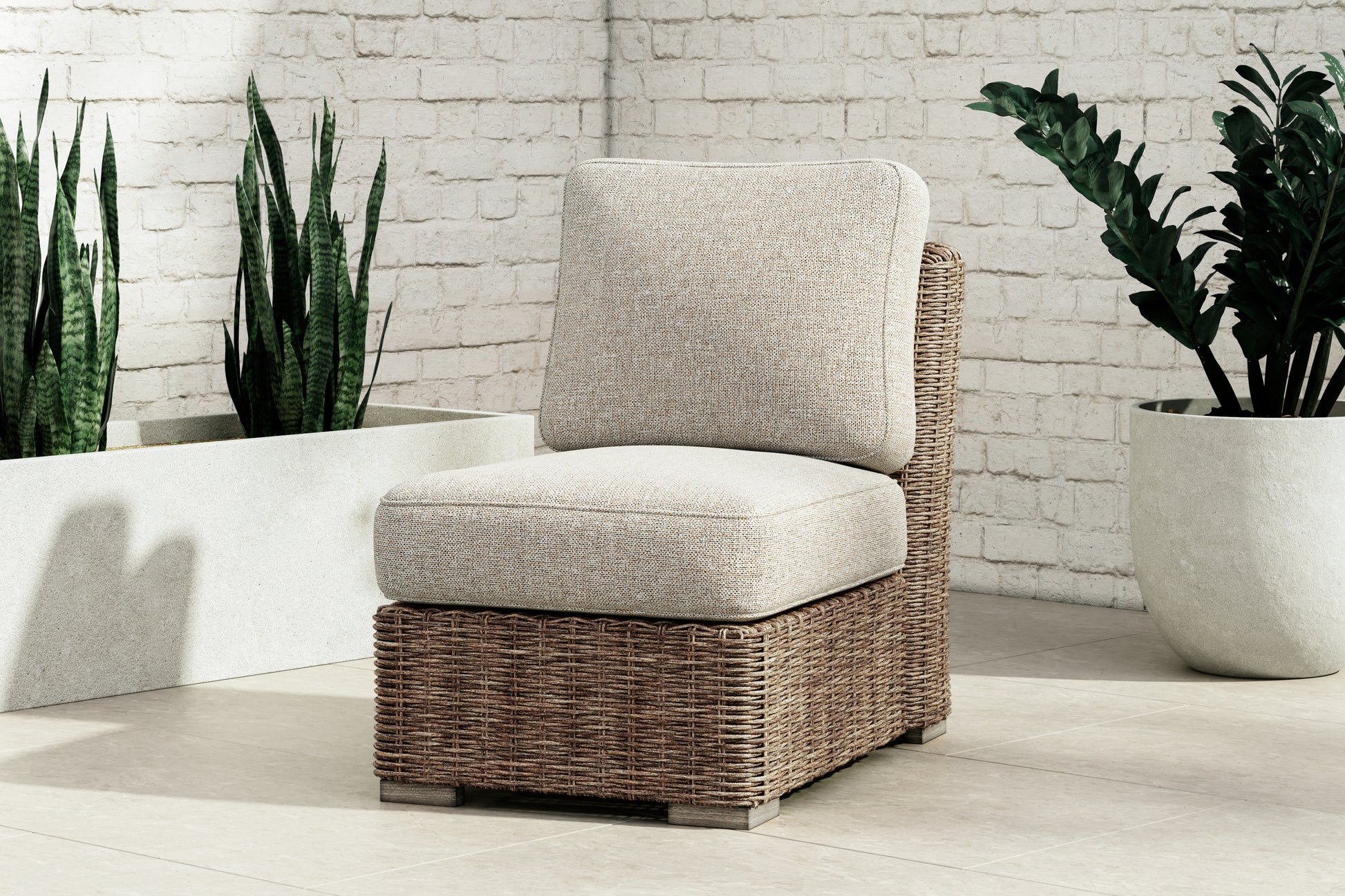 The Furniture Outlets - Ashley Furniture - Beachcroft Outdoor - Armless Chair w/Cushion / Beige - P791-846