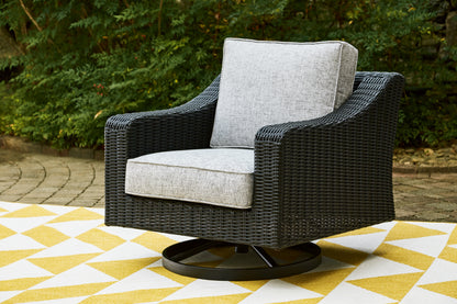 The Furniture Outlets - Ashley Furniture - Beachcroft Outdoor - Swivel Lounge Chair (1/CN) / Black/Light Gray - P792-821