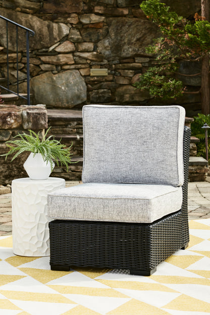 The Furniture Outlets - Ashley Furniture - Beachcroft Outdoor - Armless Chair w/Cushion / Black/Light Gray - P792-846
