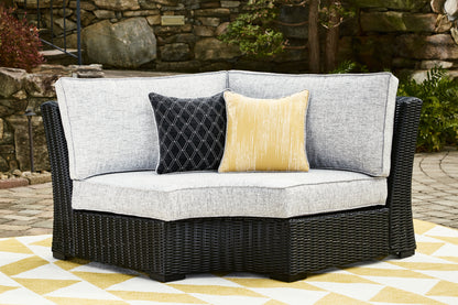 The Furniture Outlets - Ashley Furniture - Beachcroft Outdoor - Curved Corner Chair w/Cushion / Black/Light Gray - P792-851