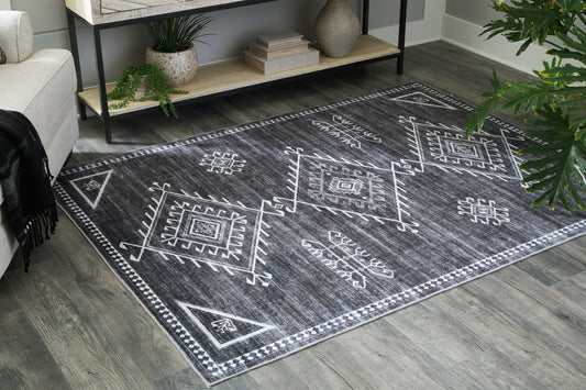 The Furniture Outlets - Ashley Furniture - Arloman Rug - 5' x 7' Washable Rug / Black/Cream/Gray - R405932