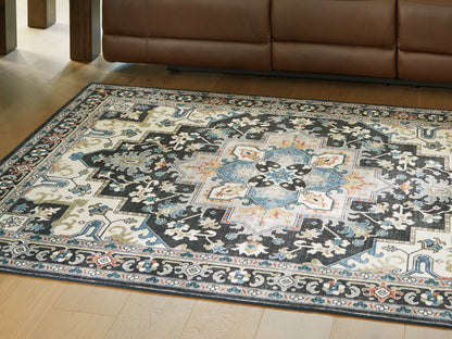 The Furniture Outlets - Ashley Furniture - Leningston Rug - 5' x 7' Washable Rug / Black/Cream/Blue - R407062