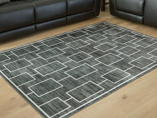 The Furniture Outlets - Ashley Furniture - Elderland Rug - Washable 5' x 7' Area Rug / Black/Gray - R407402