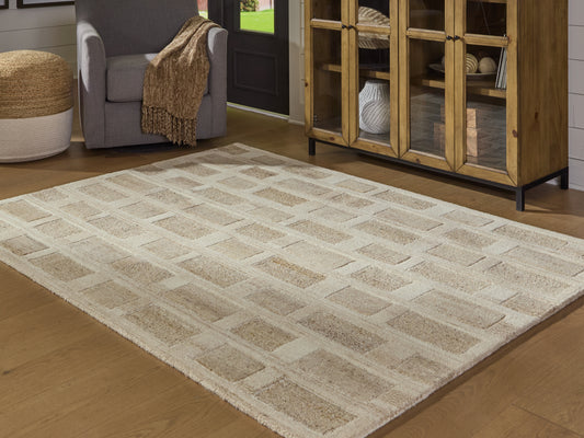 The Furniture Outlets - Ashley Furniture - Lisgrove Rug - 5' x 7' Area Rug / Tan/Brown/White - R407712