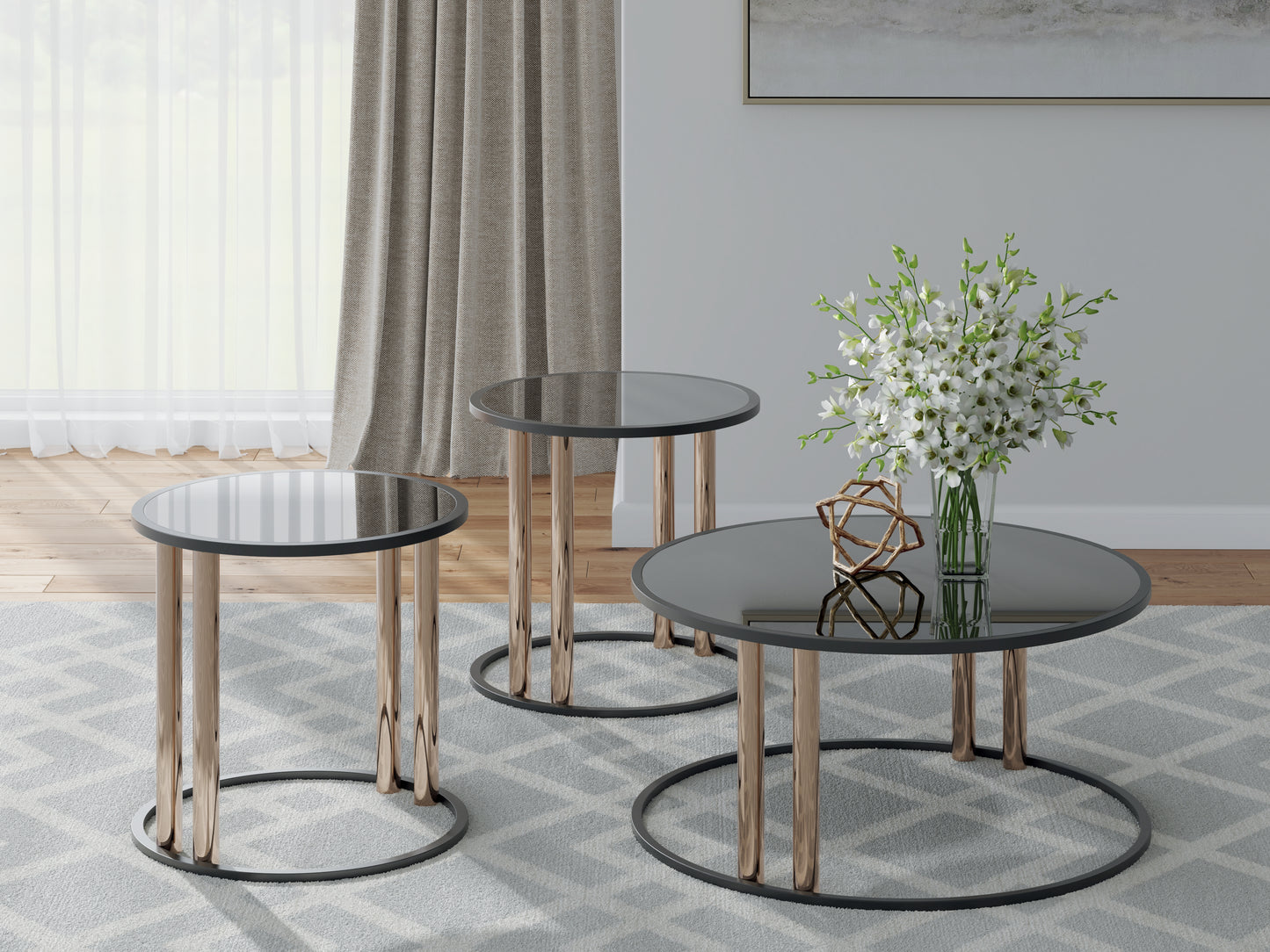 The Furniture Outlets - Ashley Furniture - Hannerly Table (Set of 3) - Occasional Table Set (3/CN) / Black/Gold Finish - T219-13
