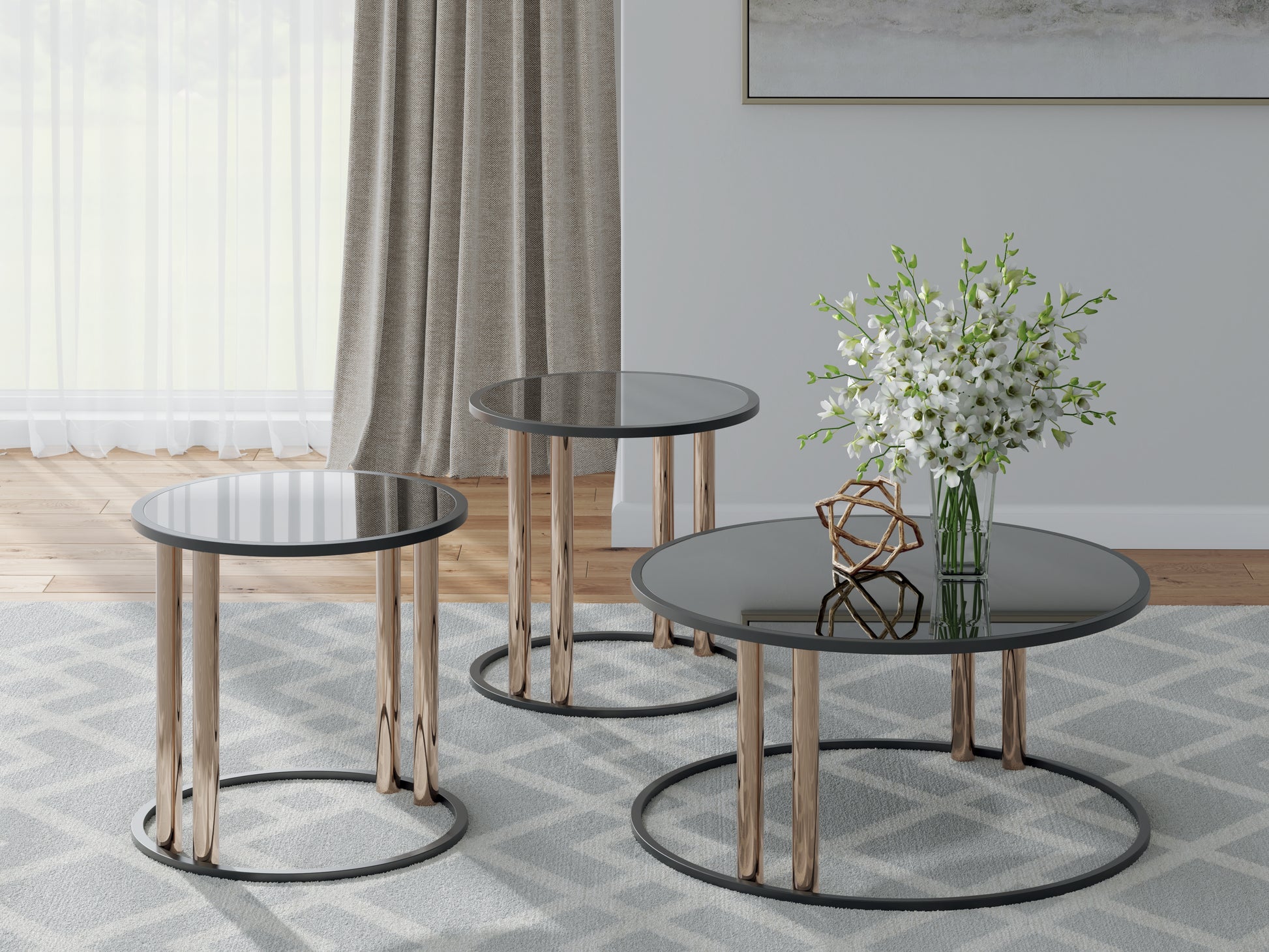 The Furniture Outlets - Ashley Furniture - Hannerly Table (Set of 3) - Occasional Table Set (3/CN) / Black/Gold Finish - T219-13