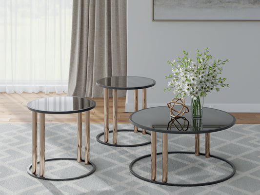 The Furniture Outlets - Ashley Furniture - Hannerly Table (Set of 3) - Occasional Table Set (3/CN) / Black/Gold Finish - T219-13