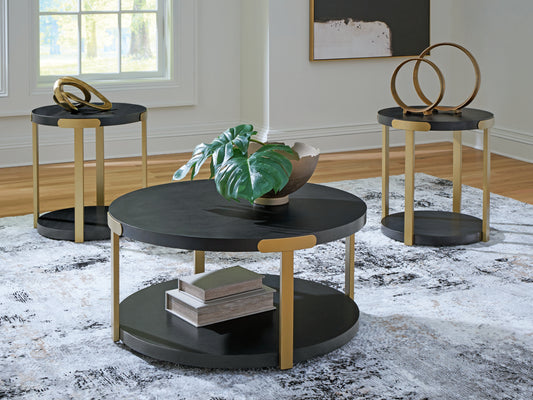 The Furniture Outlets - Ashley Furniture - Shylore Table (Set of 3) - Occasional Table Set (3/CN) / Black/Brass Finish - T410-13