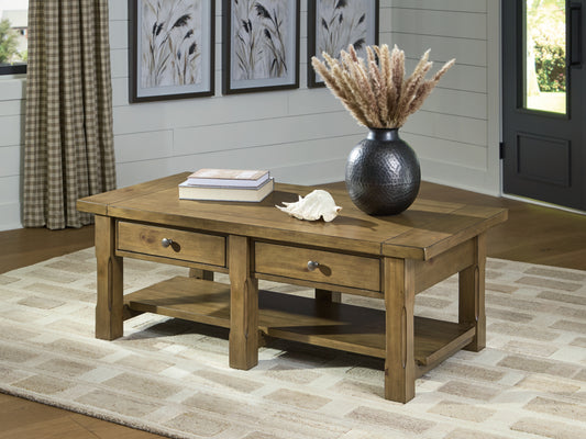 The Furniture Outlets - Ashley Furniture - Vandenmore Coffee Table - Rectangular Cocktail Table / Medium Brown - T539-1
