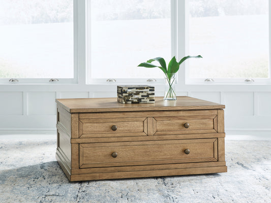 The Furniture Outlets - Ashley Furniture - Sharlance Lift-Top Coffee Table - Lift Top Cocktail Table / Light Brown - T655-9