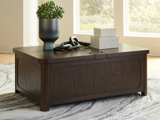 The Furniture Outlets - Ashley Furniture - Breckington Coffee Table With Storage - Cocktail Table with Storage / Dark Brown - T678-20