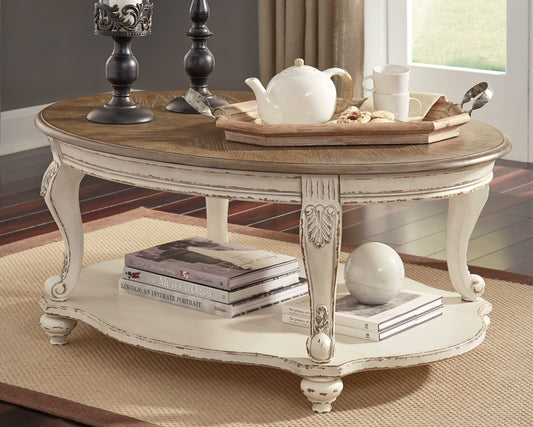 The Furniture Outlets - Ashley Furniture - Realyn Coffee Table - Oval Cocktail Table / White/Brown - T743-0