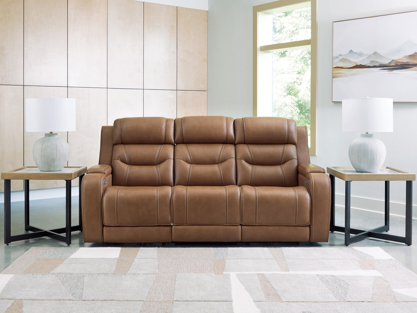 The Furniture Outlets - Ashley Furniture - Knightington Living Room - PWR REC Sofa w/Audio Seating / Caramel - PCU1160015A