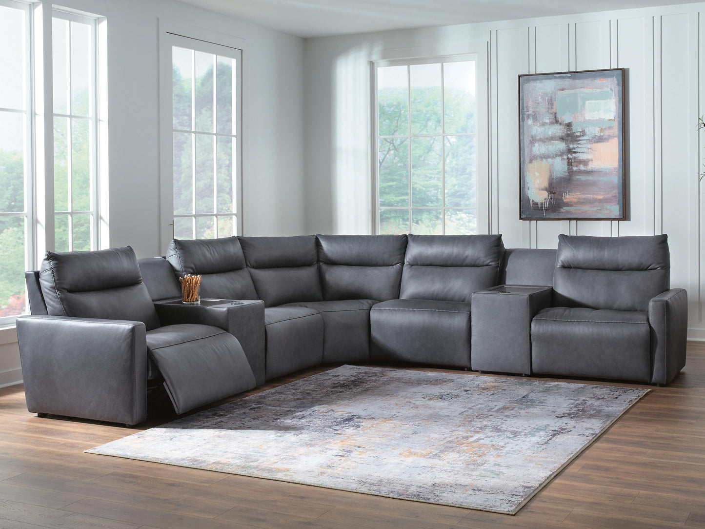 The Furniture Outlets - Ashley Furniture - ModZ Sectional - 7-Piece Power Reclining Sectional with Audio Consoles / Blue - U14001S8