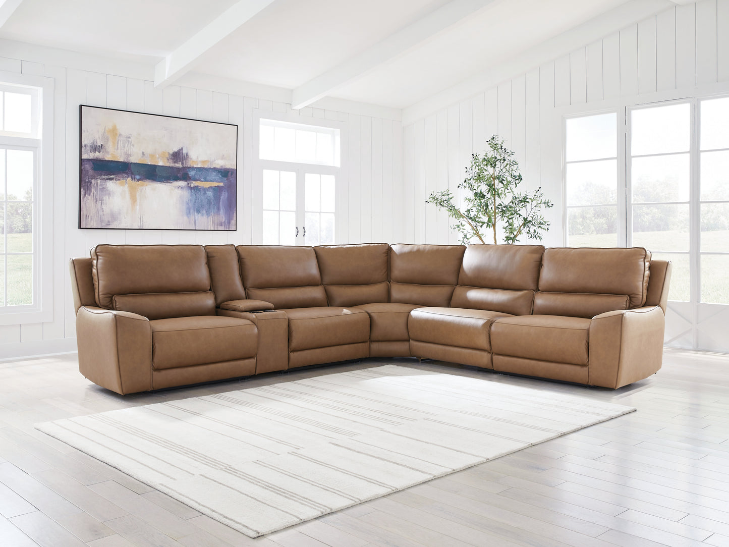 The Furniture Outlets - Ashley Furniture - DeepWakes Sectional - 6-Piece Reclining Sectional with Storage Console / Caramel - PCU62606S36