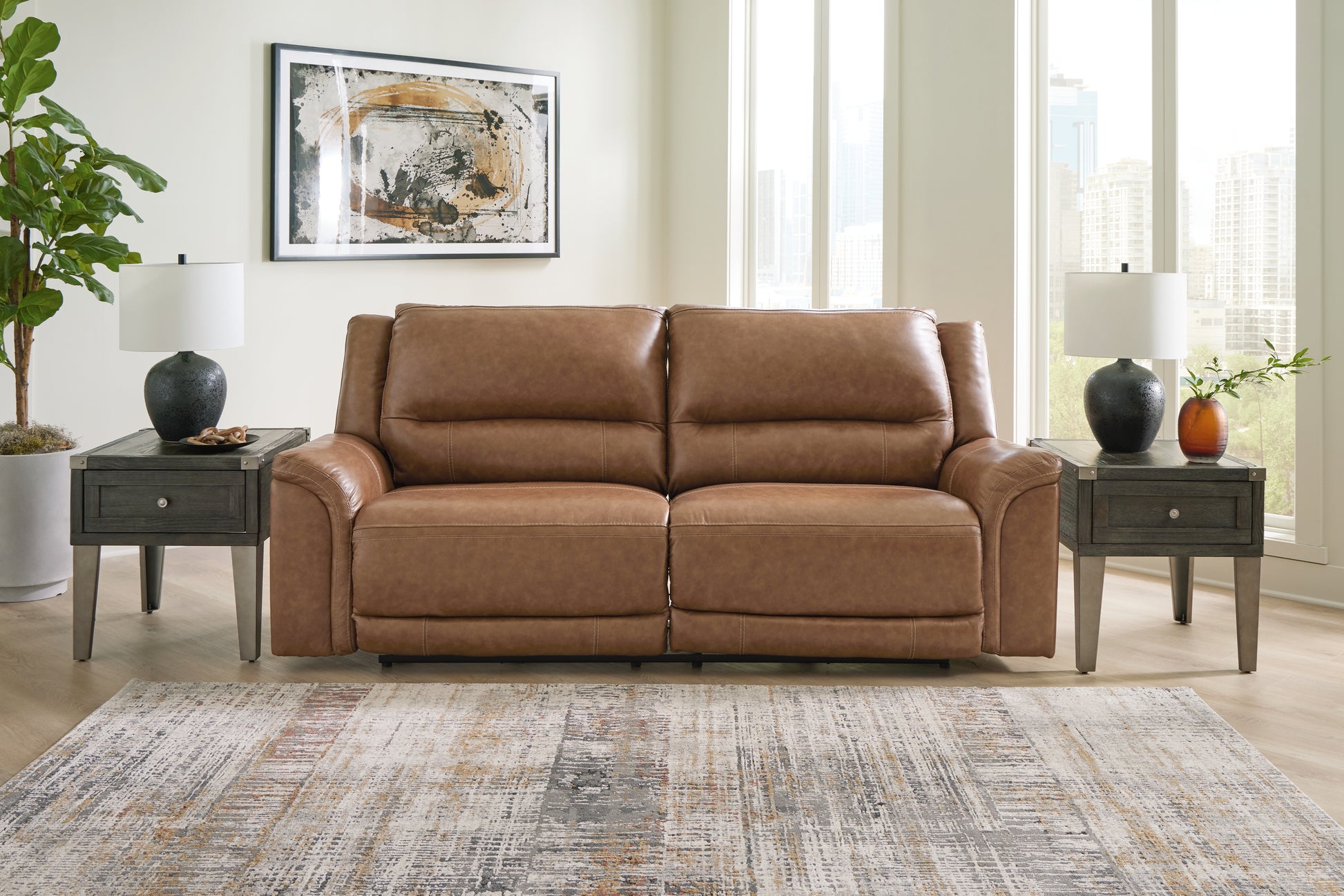 The Furniture Outlets - Ashley Furniture - Trasimeno Living Room - PWR REC Loveseat/CON/ADJ HDRST / Caramel - U8281518