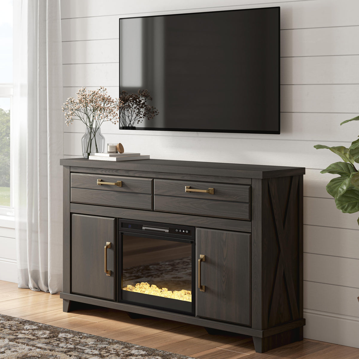 The Furniture Outlets - Ashley Furniture - Brazen Valley 60" TV Stand with Electric Fireplace - 60" TV Stand with Electric Fireplace - W2648W3