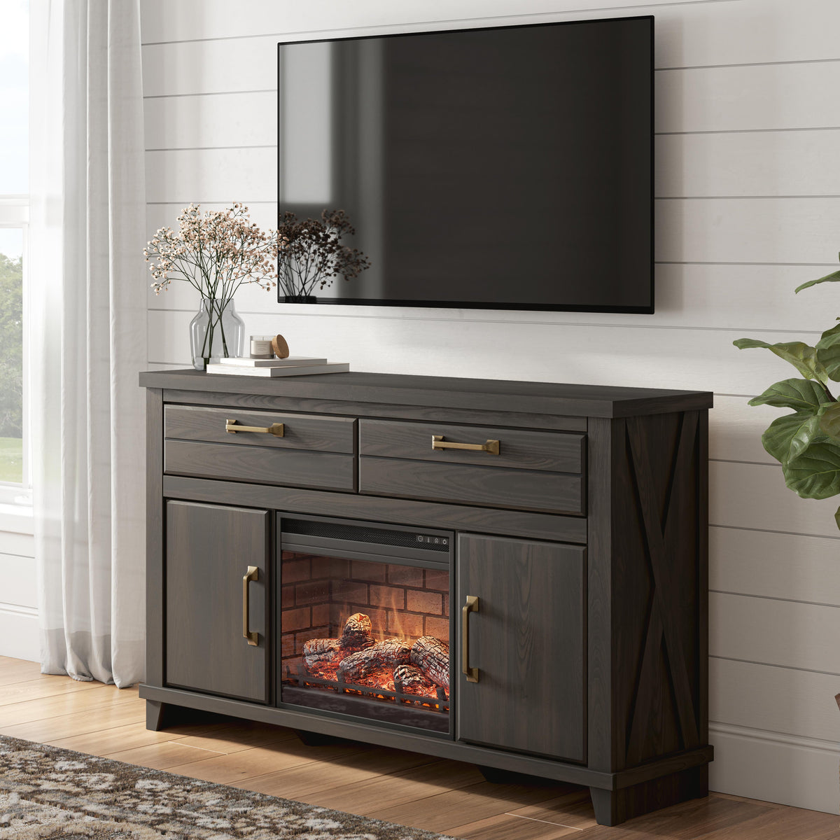 The Furniture Outlets - Ashley Furniture - Brazen Valley 60" TV Stand with Electric Fireplace - 60" TV Stand with Electric Fireplace - W2648W4
