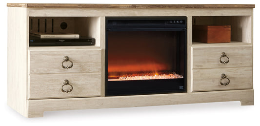 The Furniture Outlets - Ashley Furniture - Willowton 64" TV Stand with Electric Fireplace - 64" TV Stand with Electric Fireplace / Whitewash - W267W10