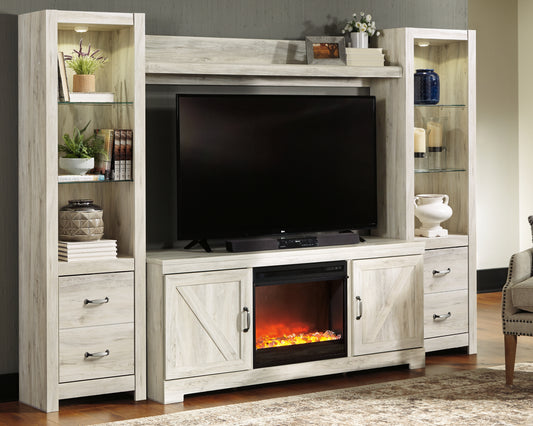The Furniture Outlets - Ashley Furniture - Bellaby 4-Piece Entertainment Center with Fireplace - 4-Piece Entertainment Center with Fireplace / Whitewash - W331W5