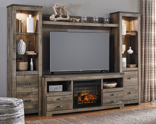 The Furniture Outlets - Ashley Furniture - Trinell 4-Piece Entertainment Center with Electric Fireplace - 4-Piece Entertainment Center with Electric Fireplace / Brown - W446W8