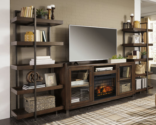 The Furniture Outlets - Ashley Furniture - Starmore 3-Piece Wall Unit with Electric Fireplace - 3-Piece Wall Unit with Electric Fireplace / Brown/Gunmetal - W633W6