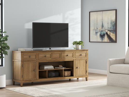 The Furniture Outlets - Ashley Furniture - Sharlance 81" TV Stand - 81" / Light Brown - W655-68