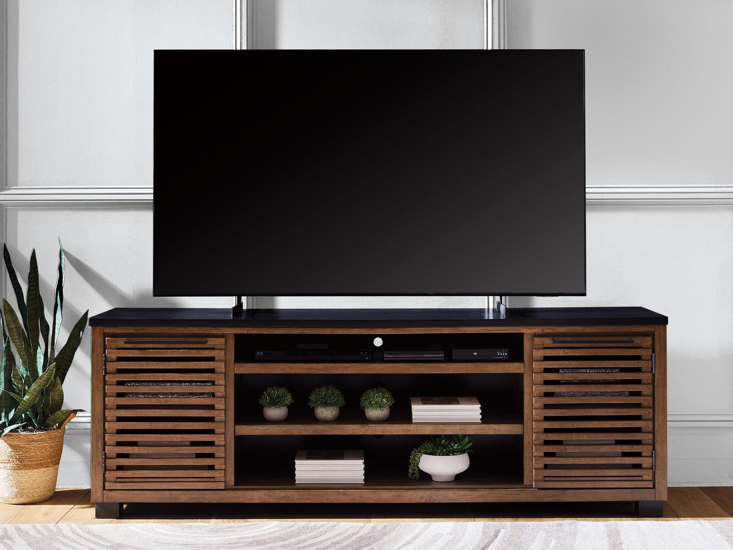The Furniture Outlets - Ashley Furniture - Kallari 84" TV Stand - 84" / Warm Brown/Black - W737-78