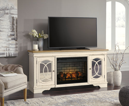 The Furniture Outlets - Ashley Furniture - Realyn 74" TV Stand with Electric Fireplace - 74" TV Stand with Electric Fireplace / Chipped White - W743W2