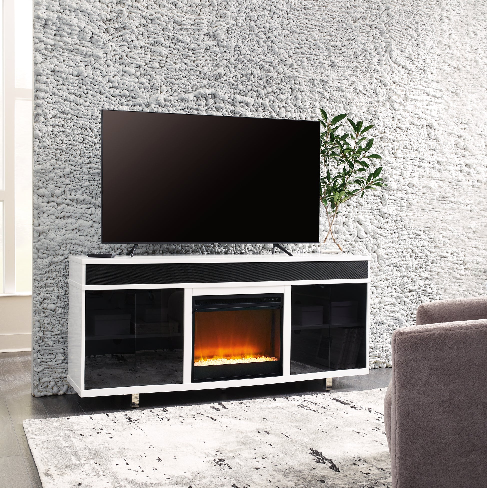 The Furniture Outlets - Ashley Furniture - Gardoni 72" TV Stand with Electric Fireplace - 72" TV Stand with Electric Fireplace / White/Black - W756W1