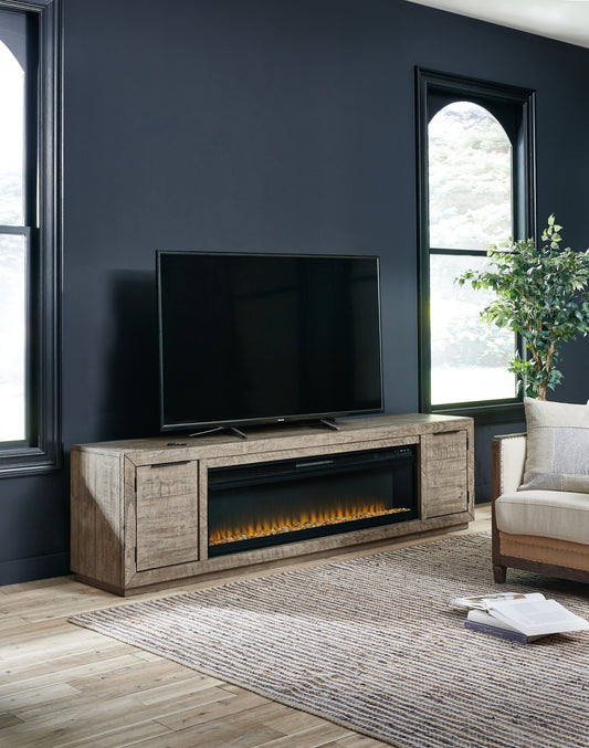 The Furniture Outlets - Ashley Furniture - Krystanza TV Stand with Electric Fireplace - TV Stand with Electric Fireplace / Weathered Gray - W760W1