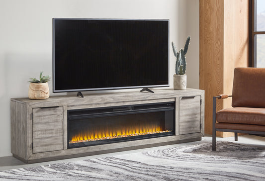 The Furniture Outlets - Ashley Furniture - Naydell 92" TV Stand with Electric Fireplace - 92" TV Stand with Electric Fireplace / Gray - W996W1